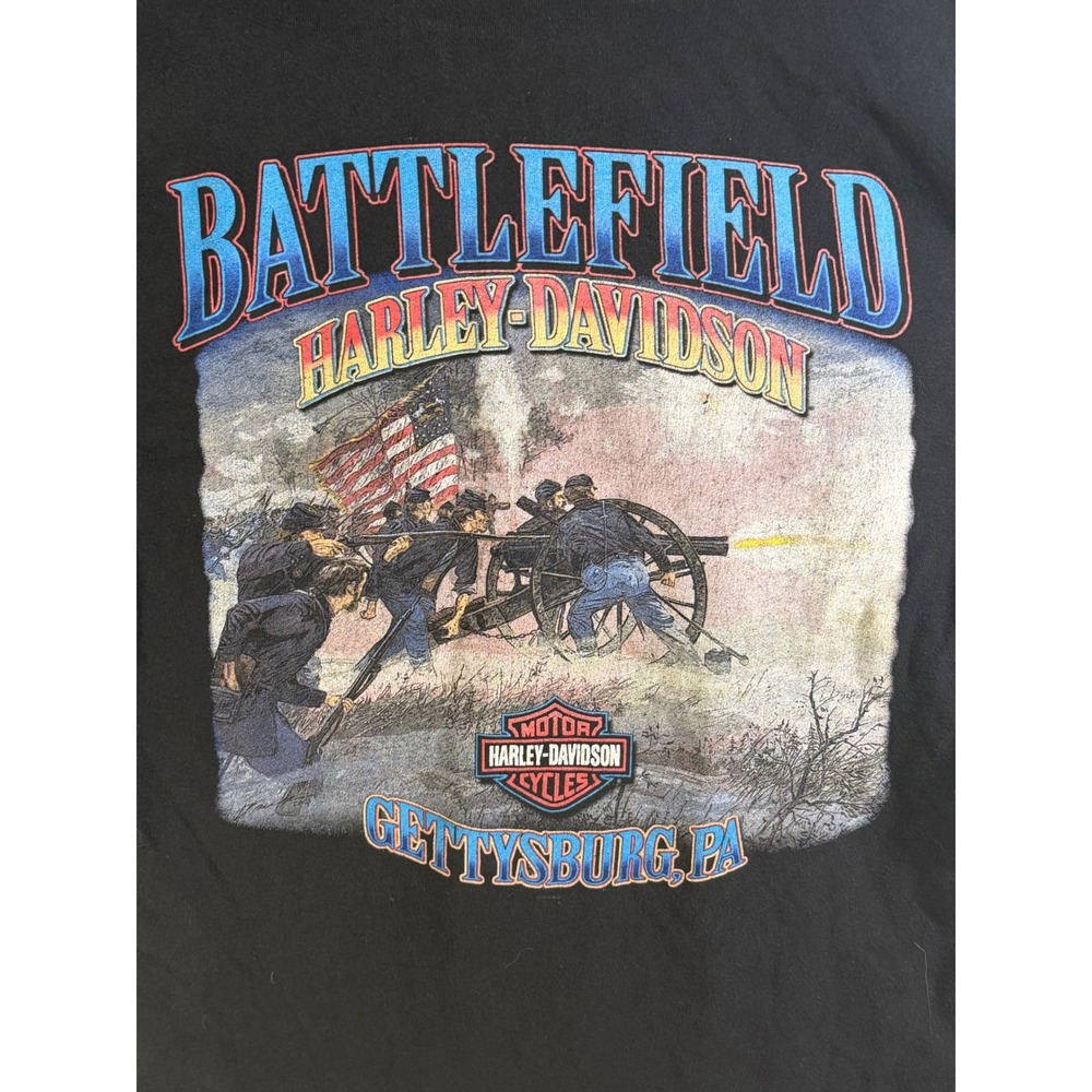Vintage Y2K Harley Davidson Battlefield Gettysburg PA Civil War T Shirt Large